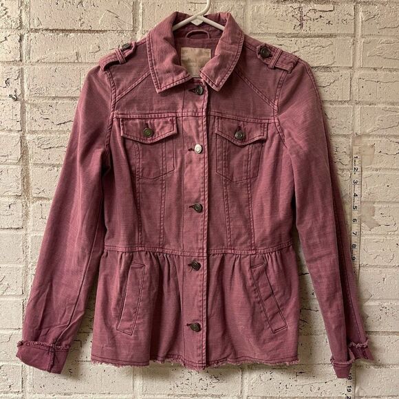Altard State Raw Hem Fringe Peplum rose Jean Jacket S - Picture 1 of 10